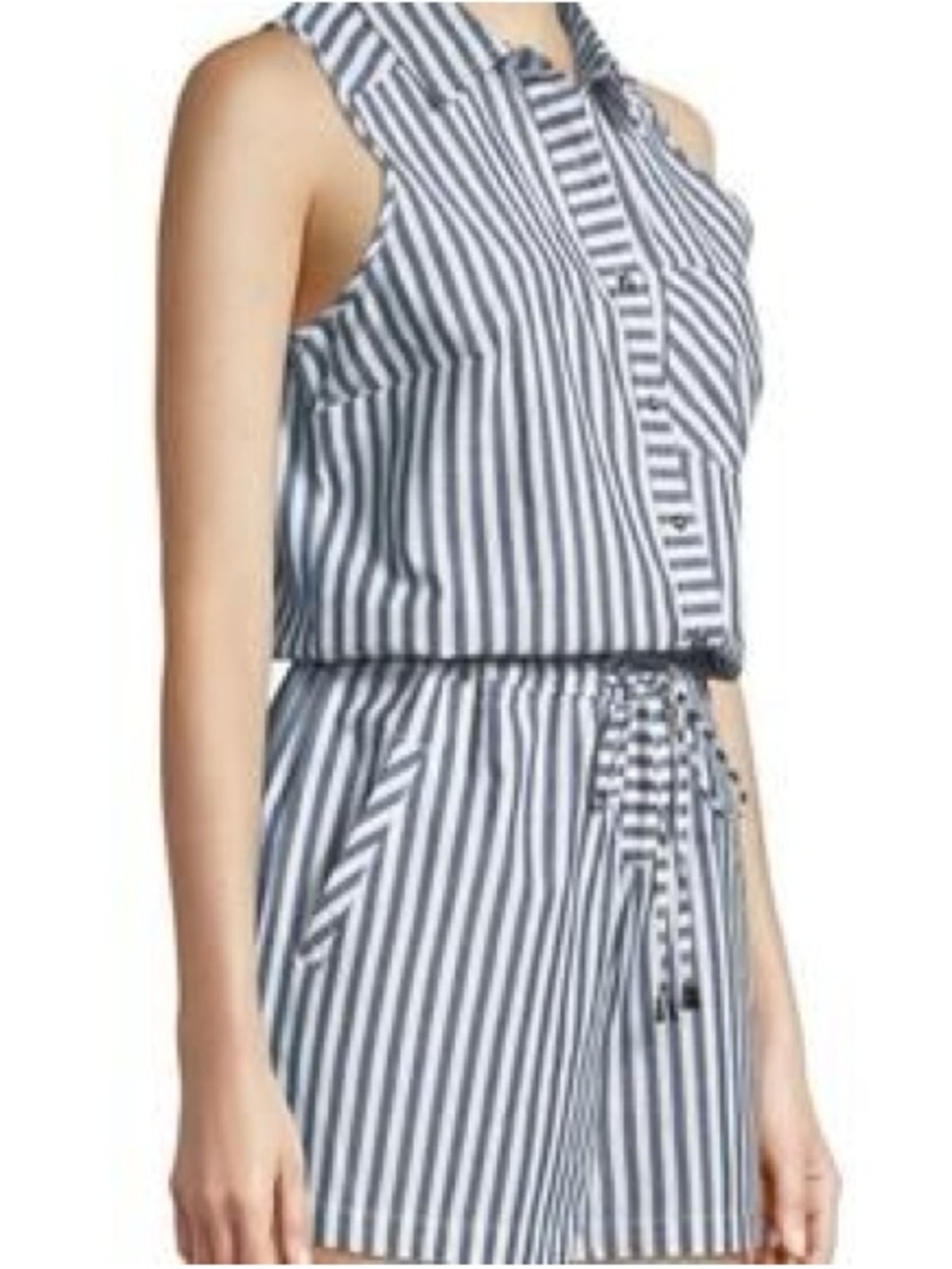 Dex Navy and White Striped Sleeveless Romper